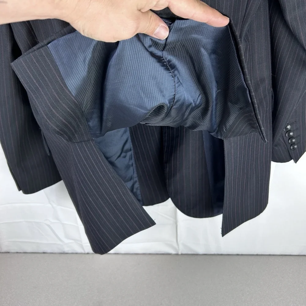 Zanetti Blazer US Size 44 Long Mens Black‎ Purple Pinstripe 100% Wool Super 120